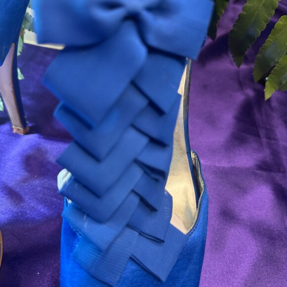 πKate Preston Beautiful Royal Blue 5" Satin Sandals Open Toe and Zipper - Picture 3 of 14